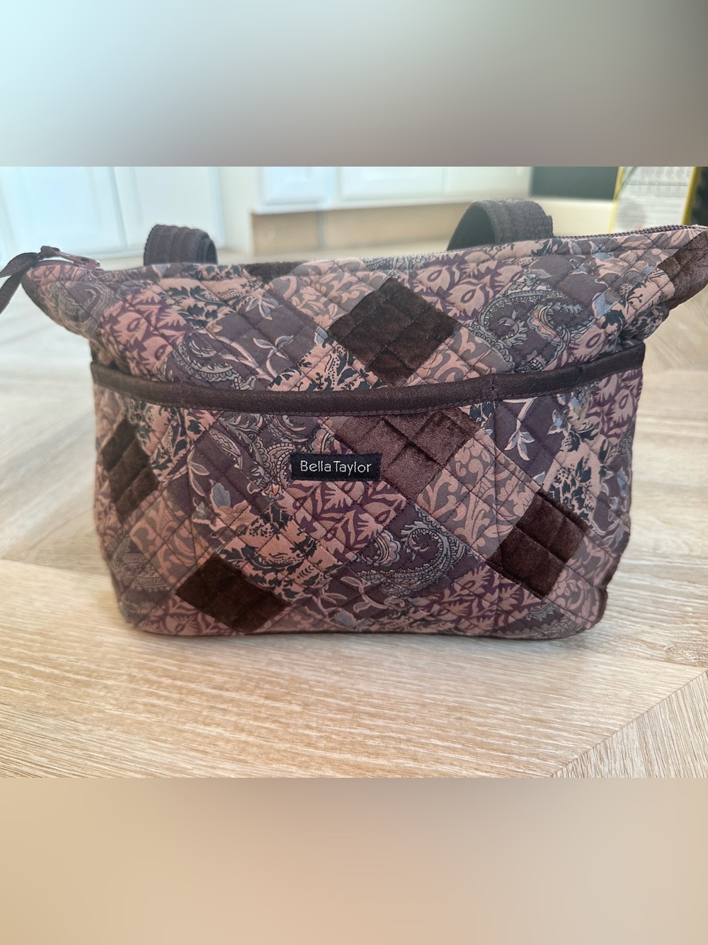 Bella Taylor Quilted Shoulder Bag in Mauve Brown
